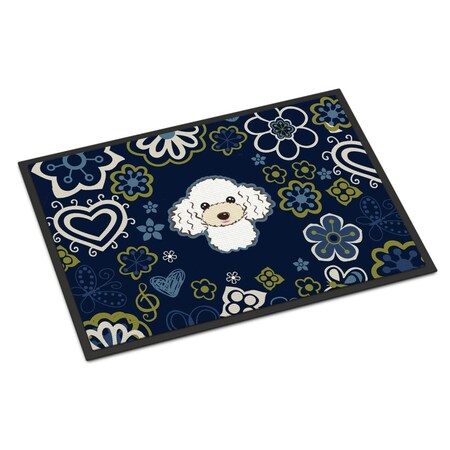 Carolines Treasures 24 x 36 in. Blue Flowers White Poodle Indoor or Outdoor Mat BB5108JMAT